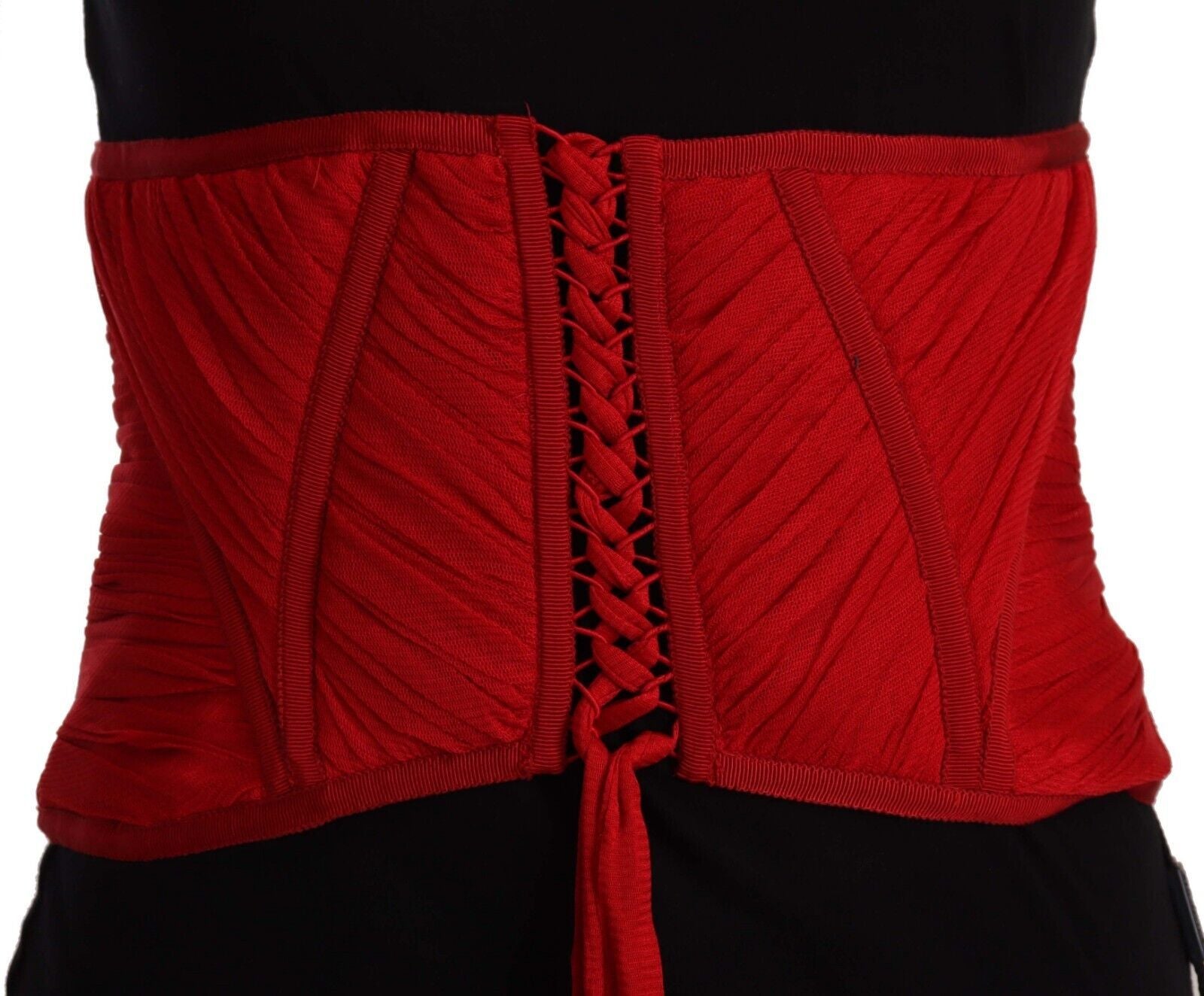 Dolce & Gabbana Red Corset Belt Stretch Waist Strap Silk Women's Top