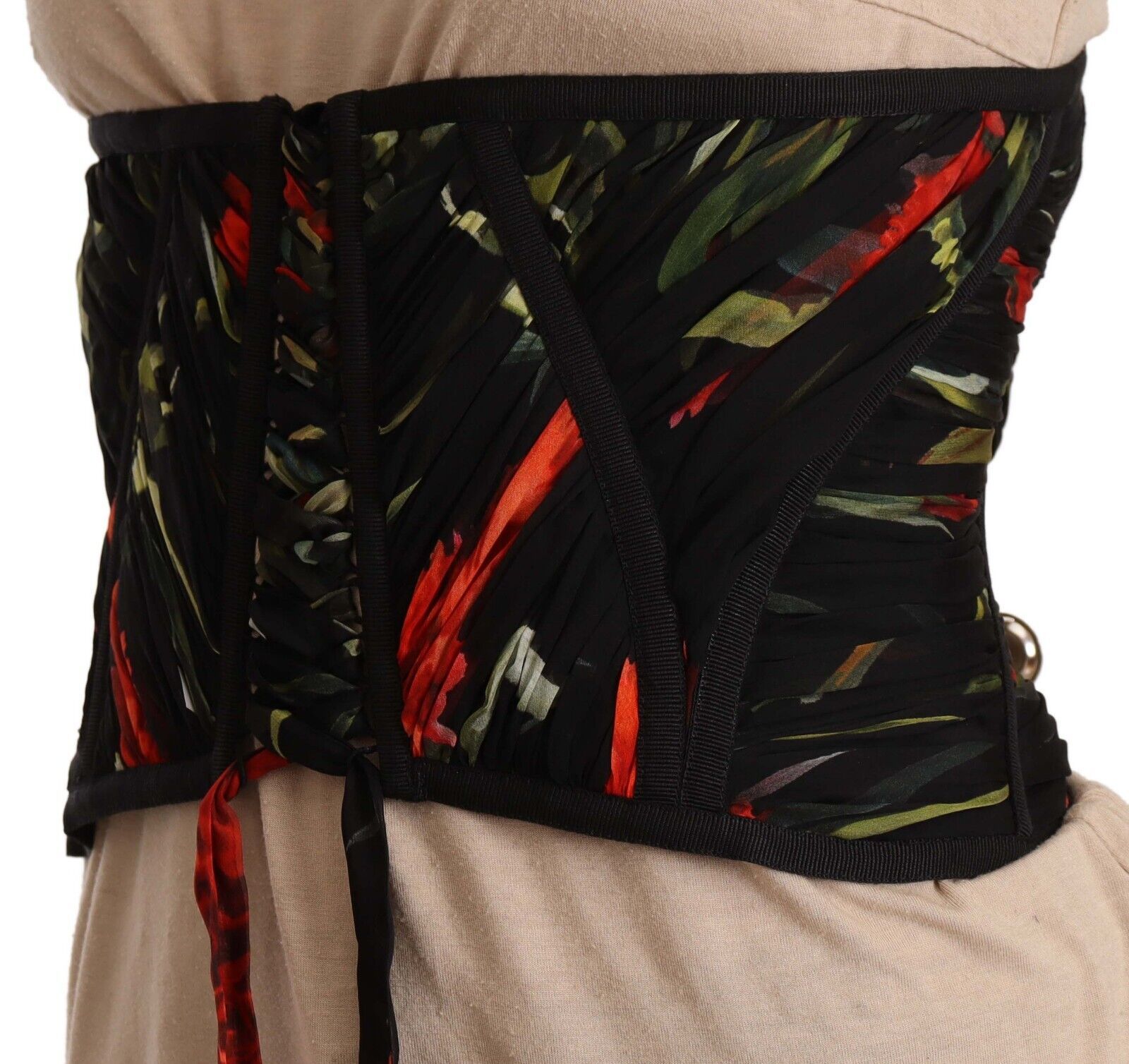 Dolce & Gabbana Black Corset Belt Stretch Waist Strap Silk Women's Top