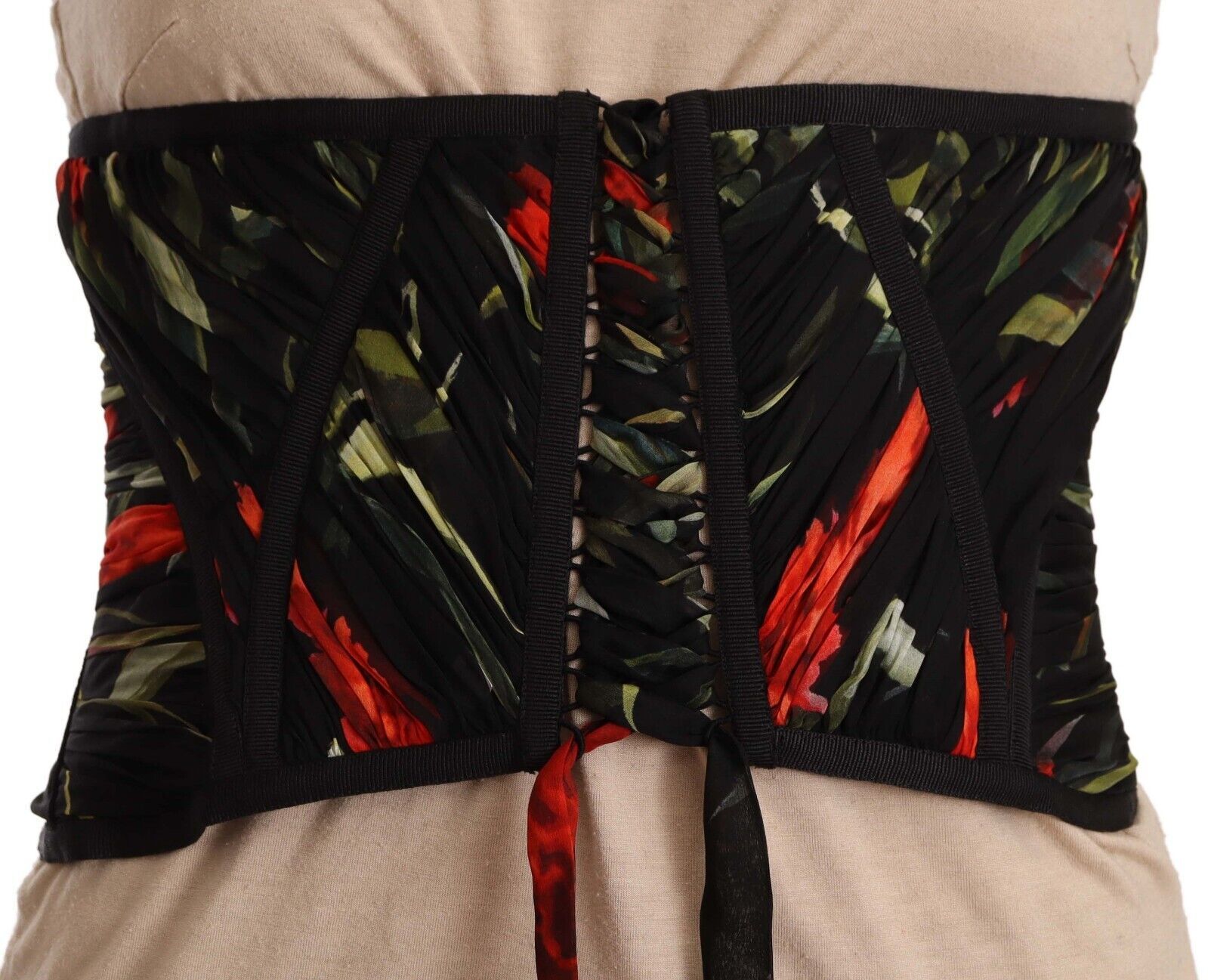 Dolce & Gabbana Black Corset Belt Stretch Waist Strap Silk Women's Top