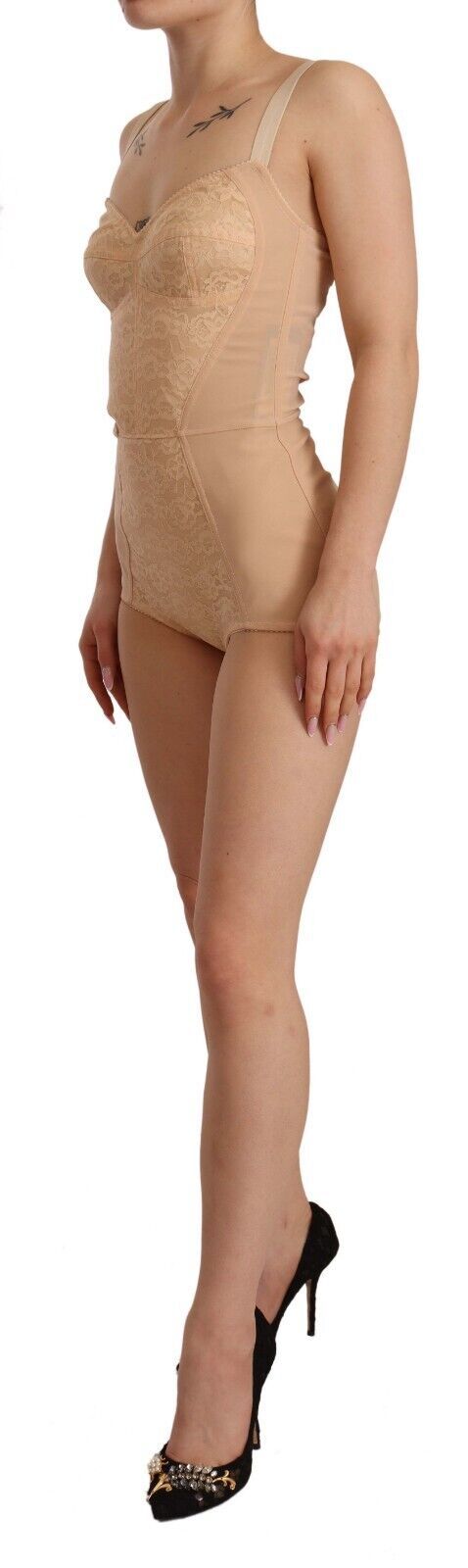 Dolce & Gabbana Beige Nylon Floral Lace Bodysuit Women's Underwear