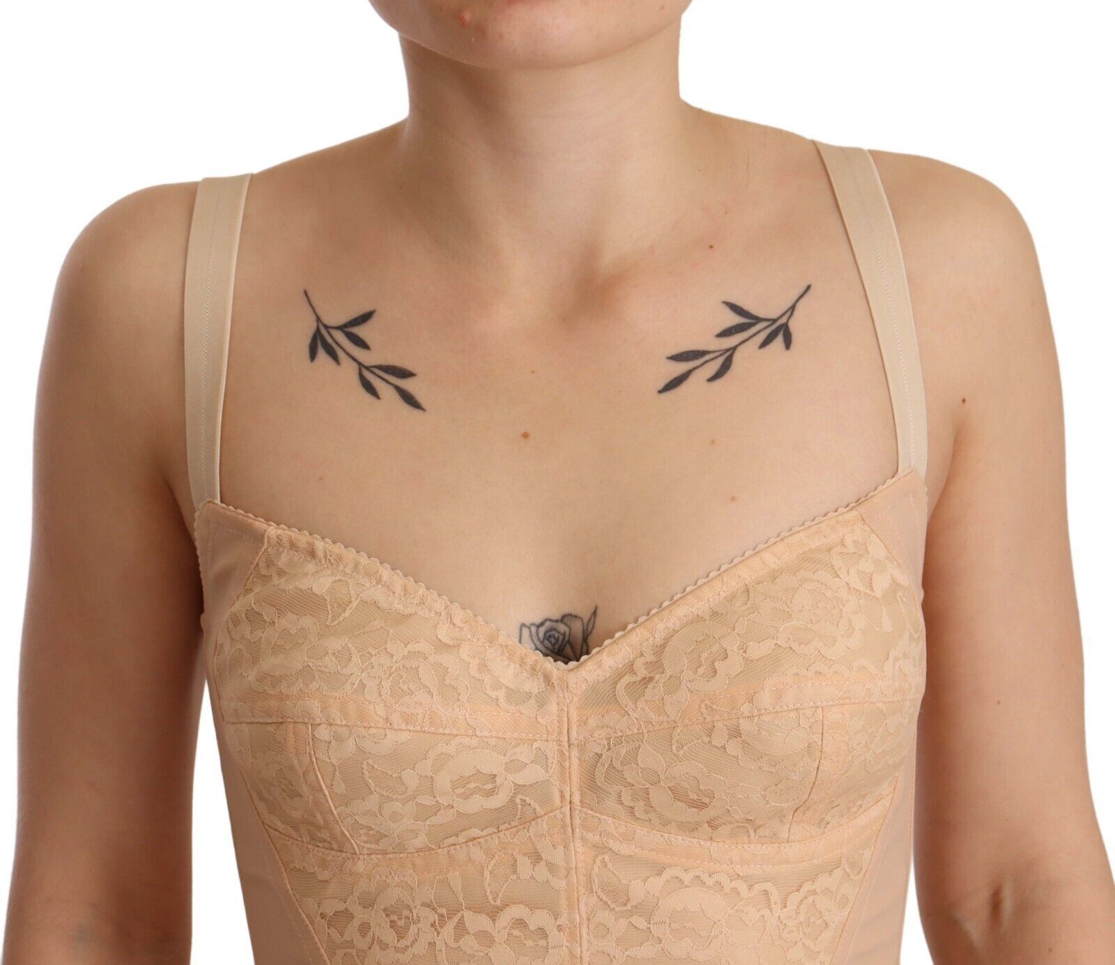 Dolce & Gabbana Beige Nylon Floral Lace Bodysuit Women's Underwear