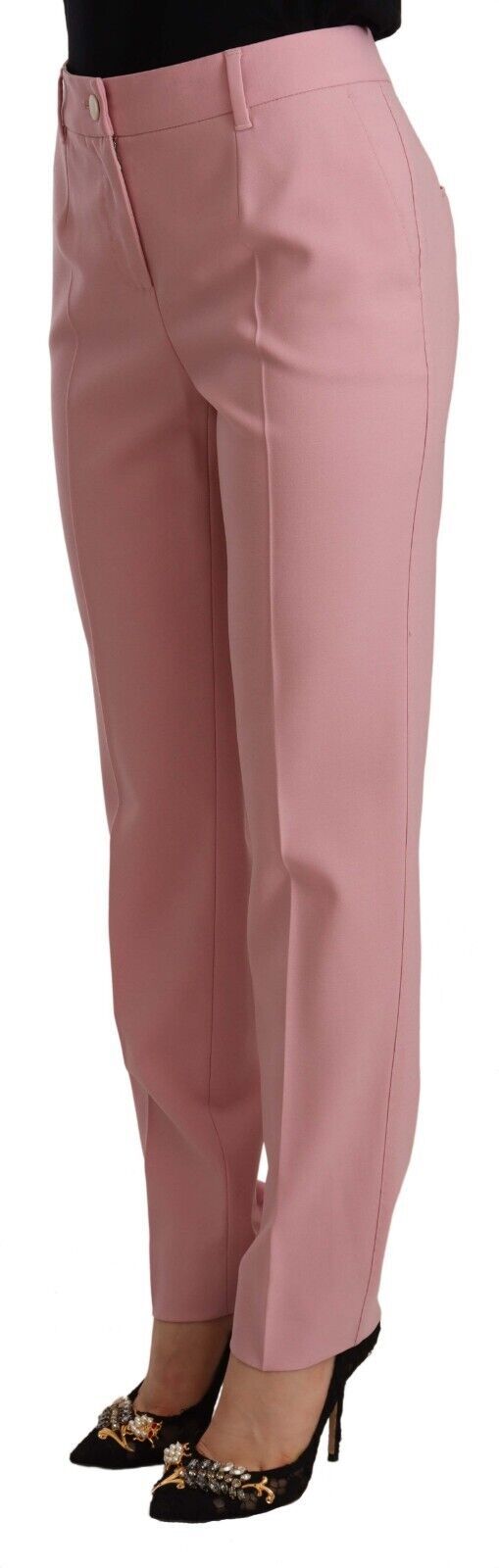 Dolce & Gabbana Pink Wool Stretch High Waist Trouser Women's Pants