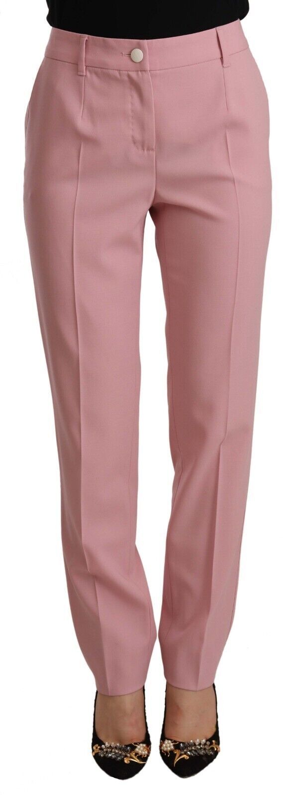 Dolce & Gabbana Pink Wool Stretch High Waist Trouser Women's Pants