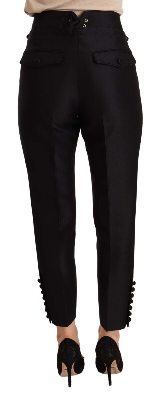 Dsquared² Black Button Embellished Cropped High Waist Women's Pants