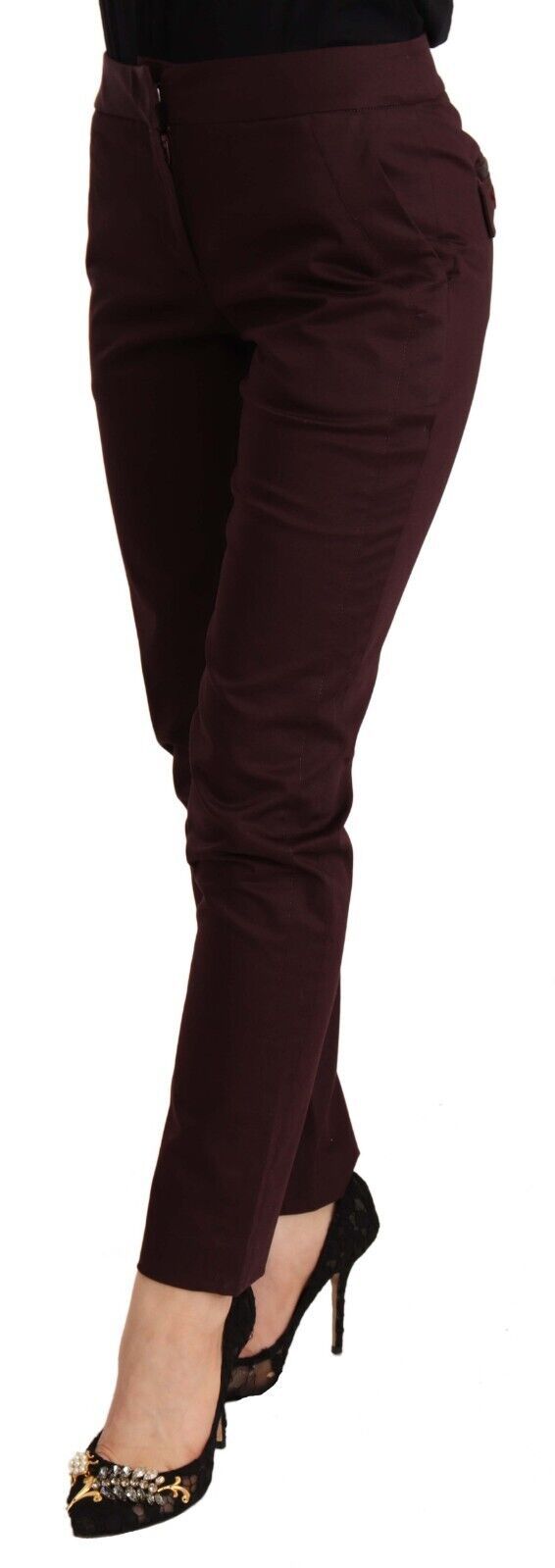 Just Cavalli Maroon Mid Waist Skinny Women Trouser Women's Pants