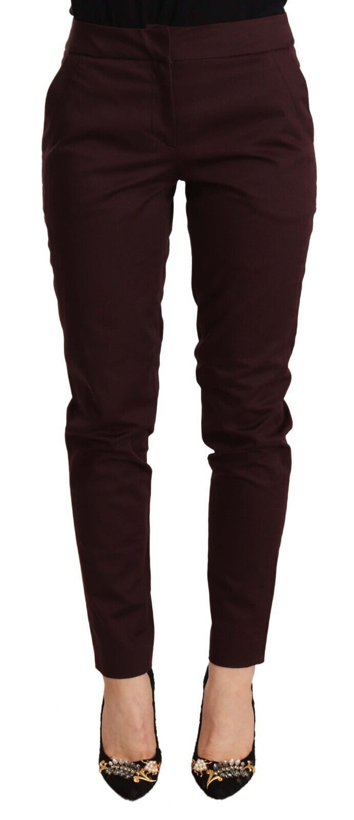 Just Cavalli Maroon Mid Waist Skinny Women Trouser Women's Pants