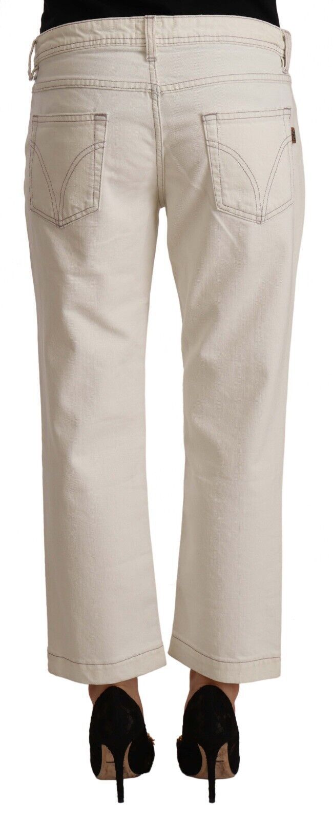 Dolce & Gabbana Off White Cotton Flared Cropped Denim Women's Jeans