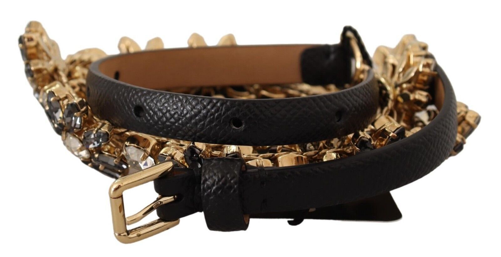 Dolce & Gabbana Elegant Crystal Daisy Chain Leather Women's Belt