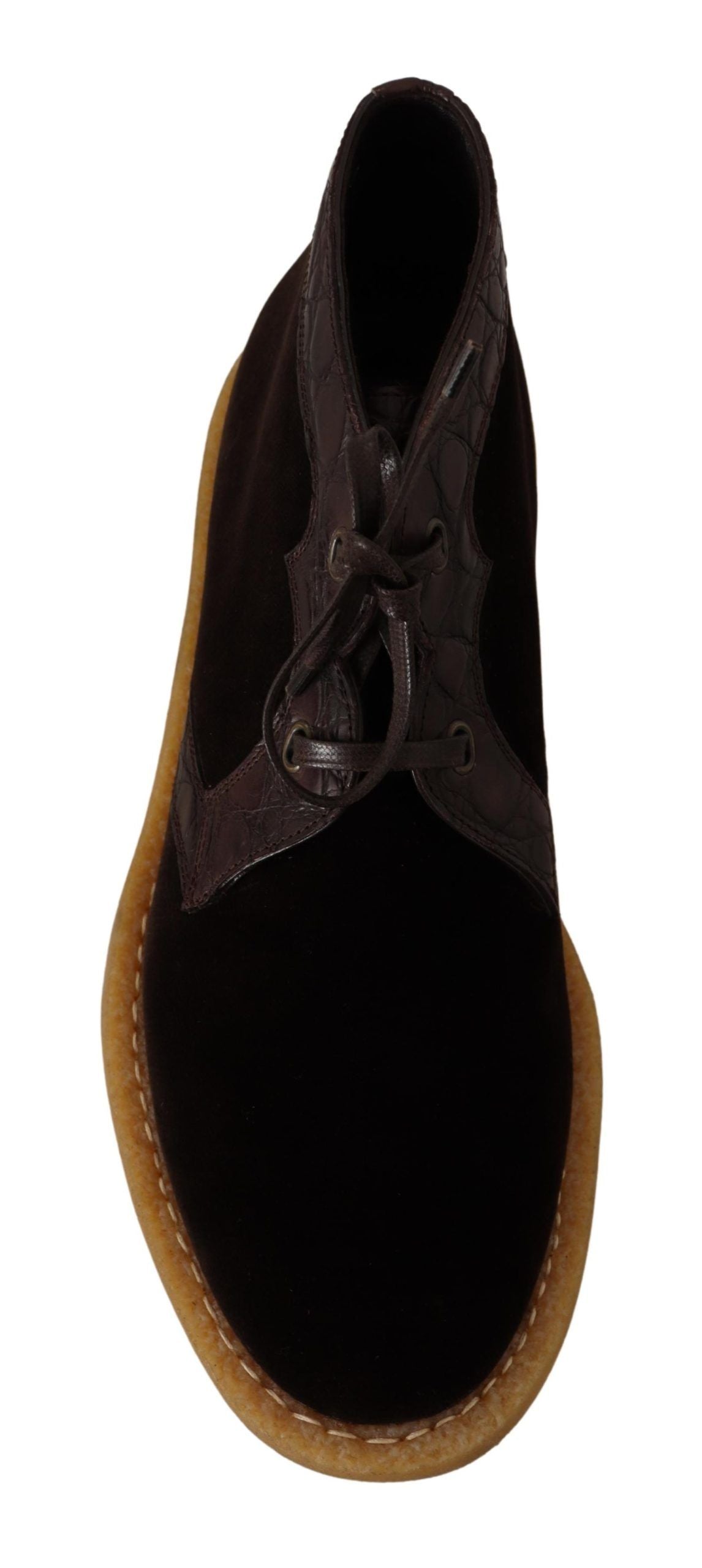 Dolce & Gabbana Brown Velvet Exotic Leather Men's Boots