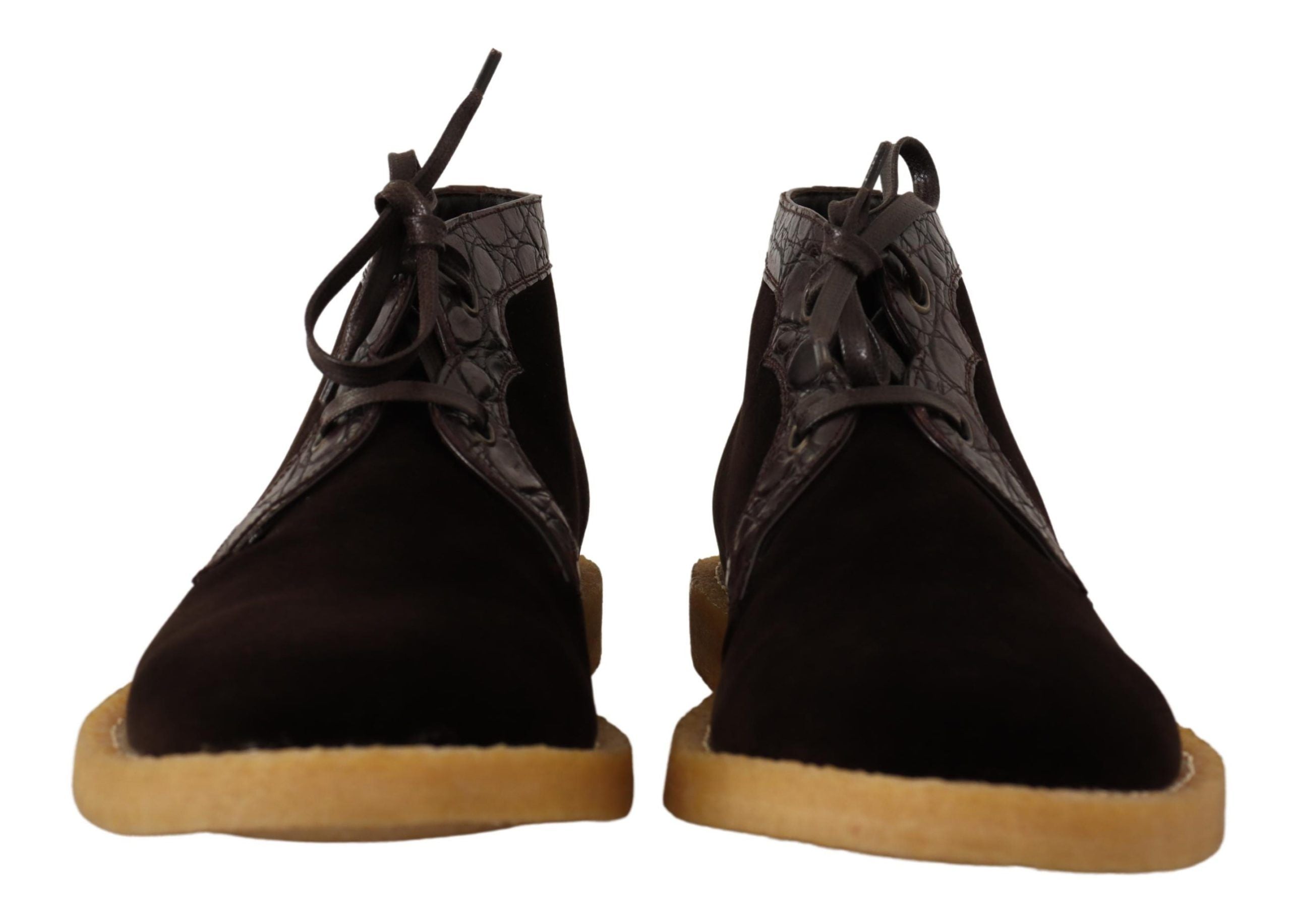 Dolce & Gabbana Brown Velvet Exotic Leather Men's Boots