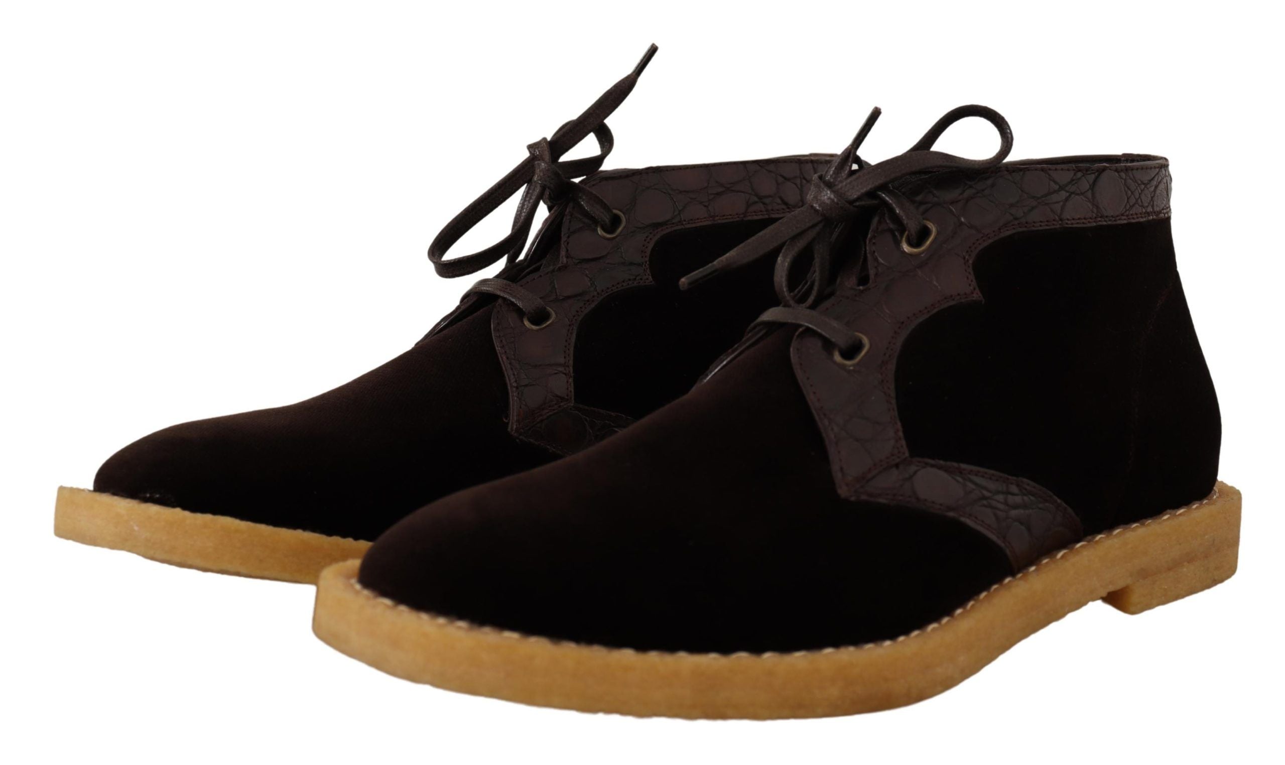 Dolce & Gabbana Brown Velvet Exotic Leather Men's Boots