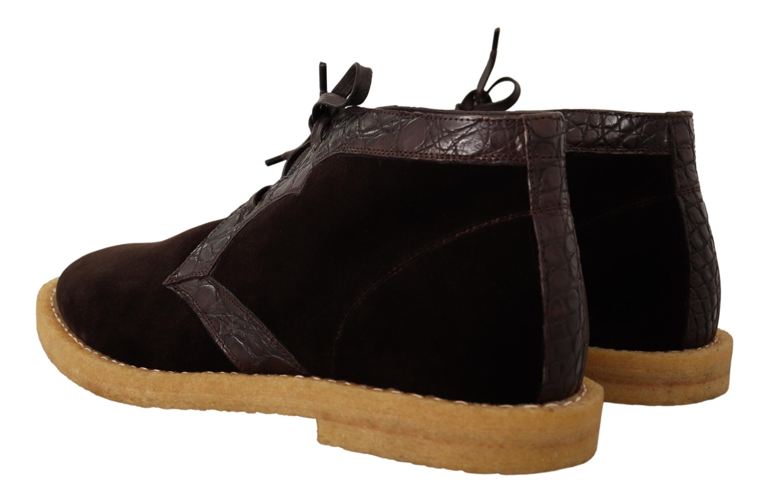 Dolce & Gabbana Brown Velvet Exotic Leather Men's Boots