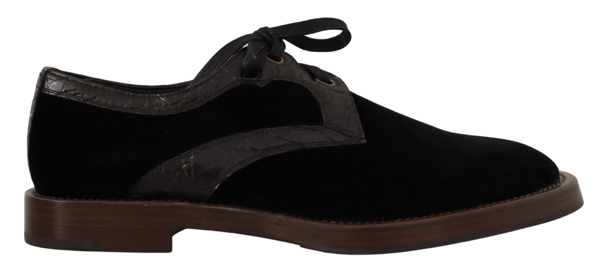 Dolce & Gabbana Black Velvet Exotic Leather Men's Shoes