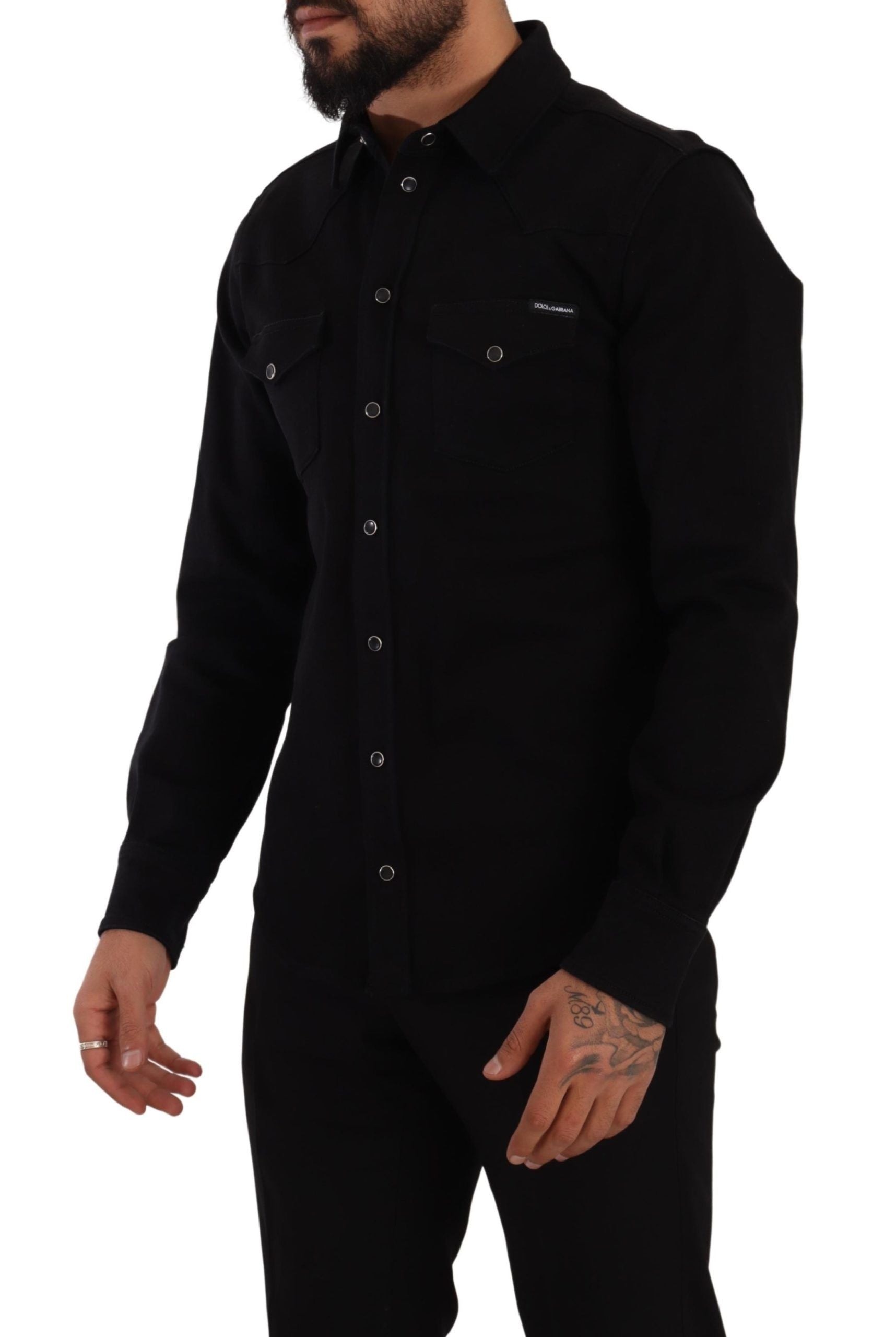 Dolce & Gabbana Black Slim Cotton Denim Stretch Men's Shirt