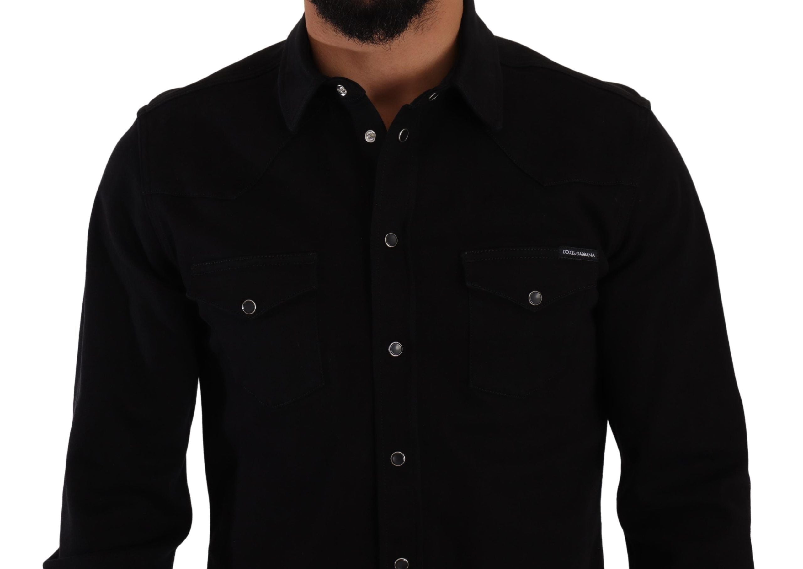 Dolce & Gabbana Black Slim Cotton Denim Stretch Men's Shirt