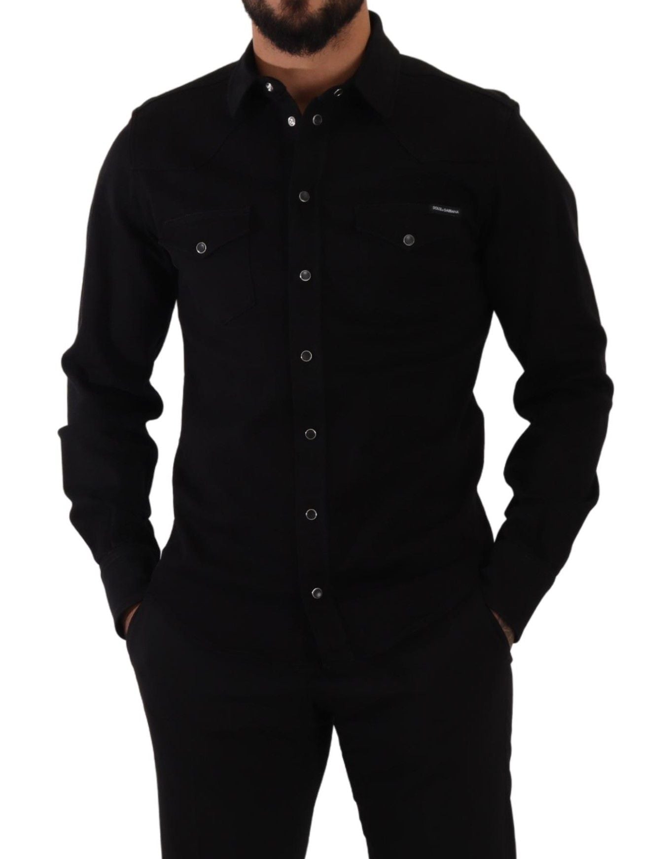 Dolce & Gabbana Black Slim Cotton Denim Stretch Men's Shirt