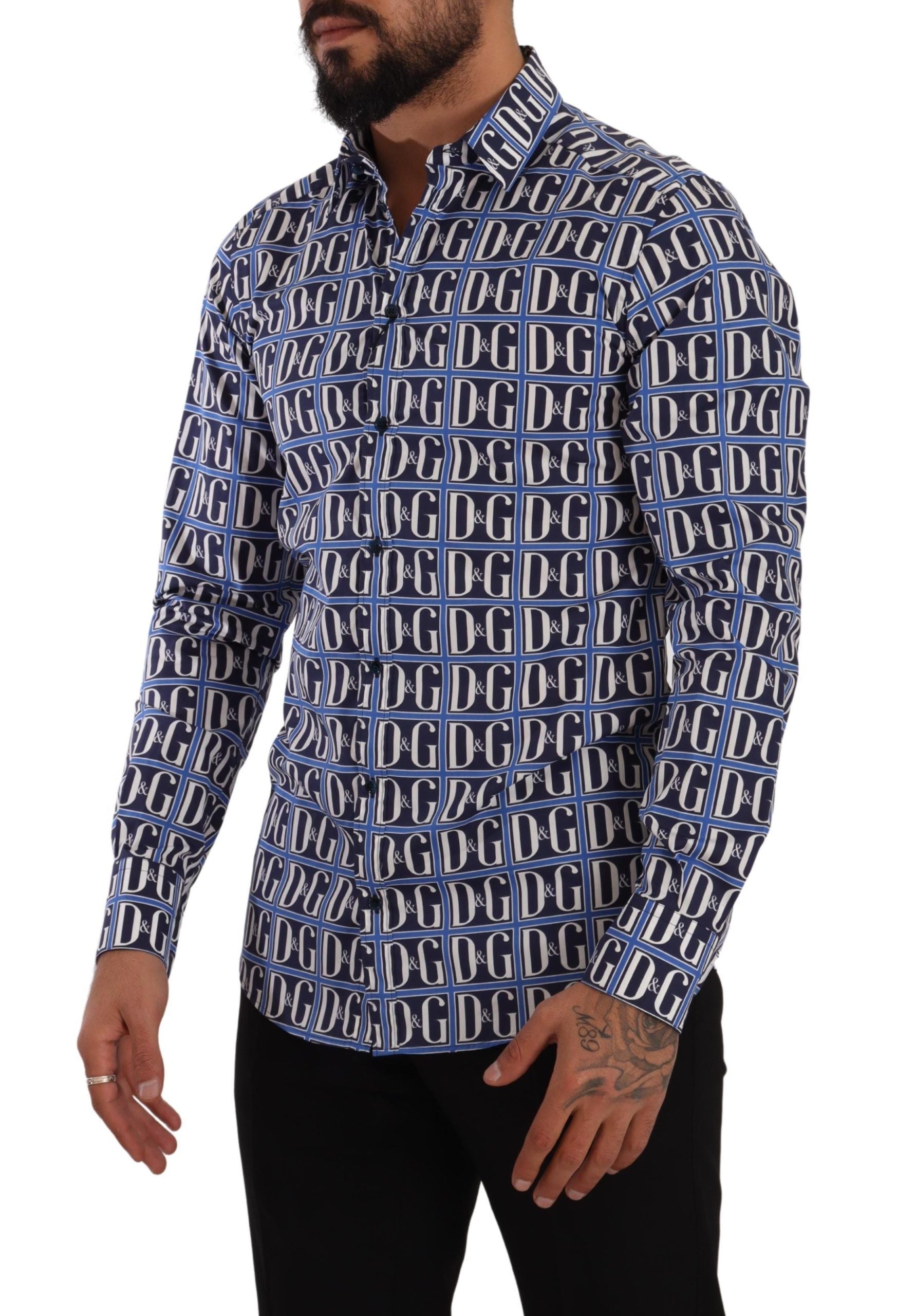 Dolce & Gabbana Blue Logo Mania Slim Fit Cotton Men's Shirt