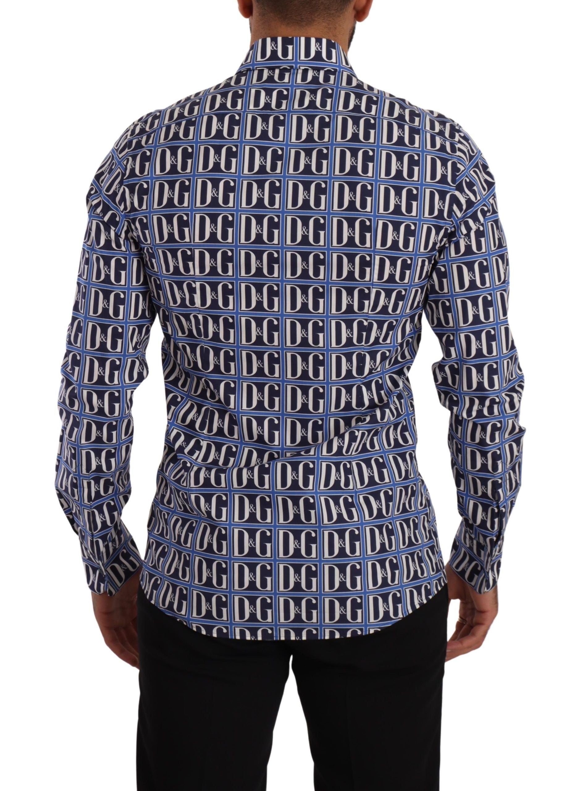 Dolce & Gabbana Slim Fit Blue Logo Cotton Men's Shirt