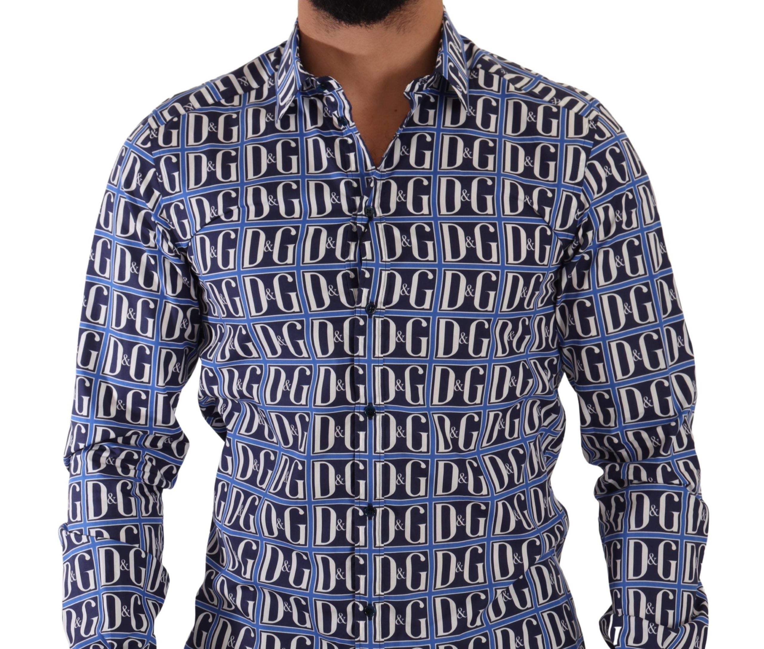 Dolce & Gabbana Blue Logo Mania Slim Fit Cotton Men's Shirt