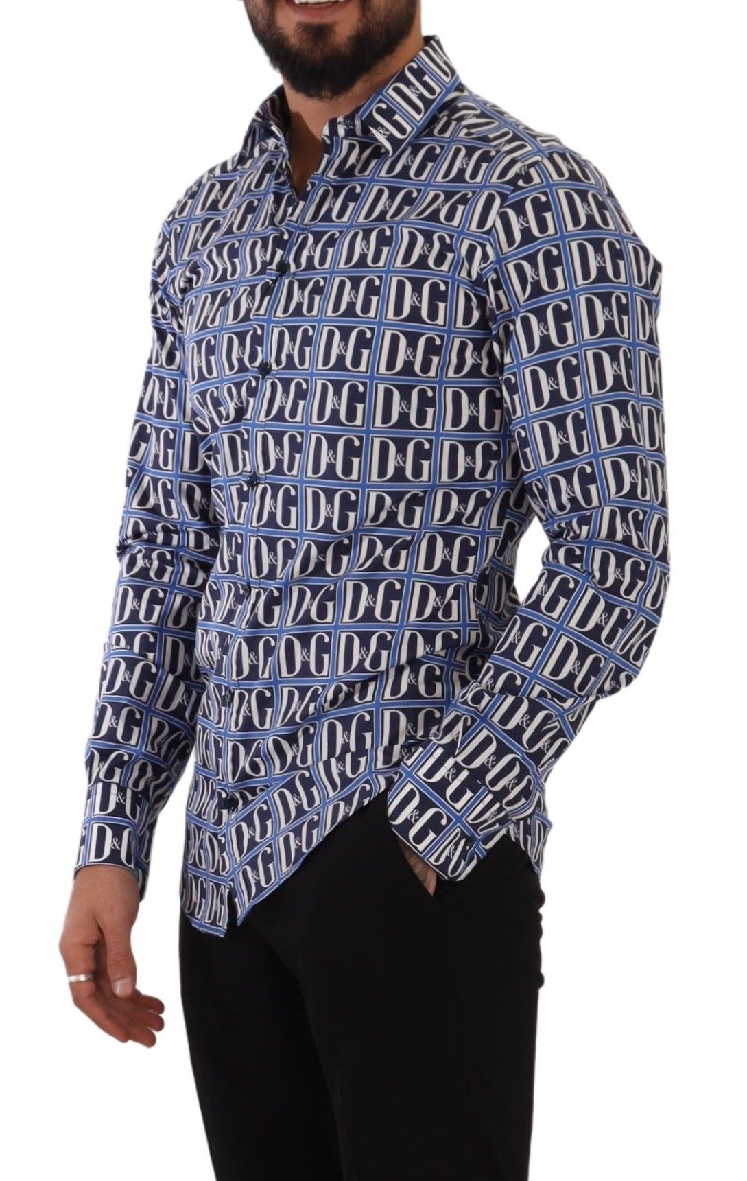 Dolce & Gabbana Blue Logo Mania Slim Fit Cotton Men's Shirt