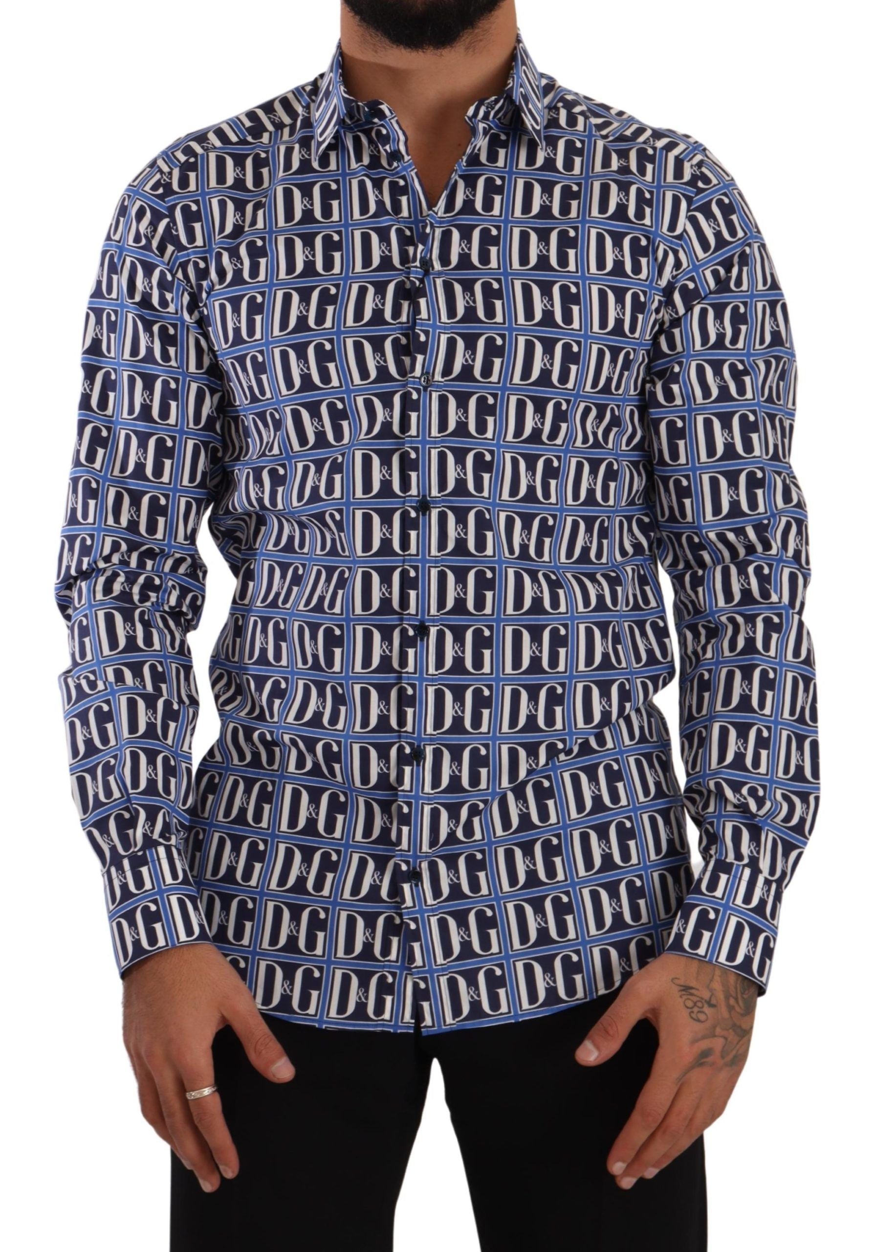 Dolce & Gabbana Slim Fit Blue Logo Cotton Men's Shirt