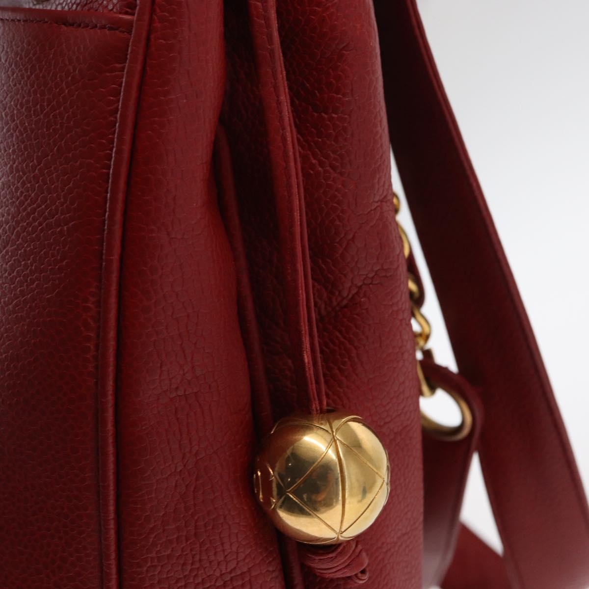 Chanel Vintage Metal Cc Caviar Red Leather Shoulder Bag Bag (Pre-Owned)