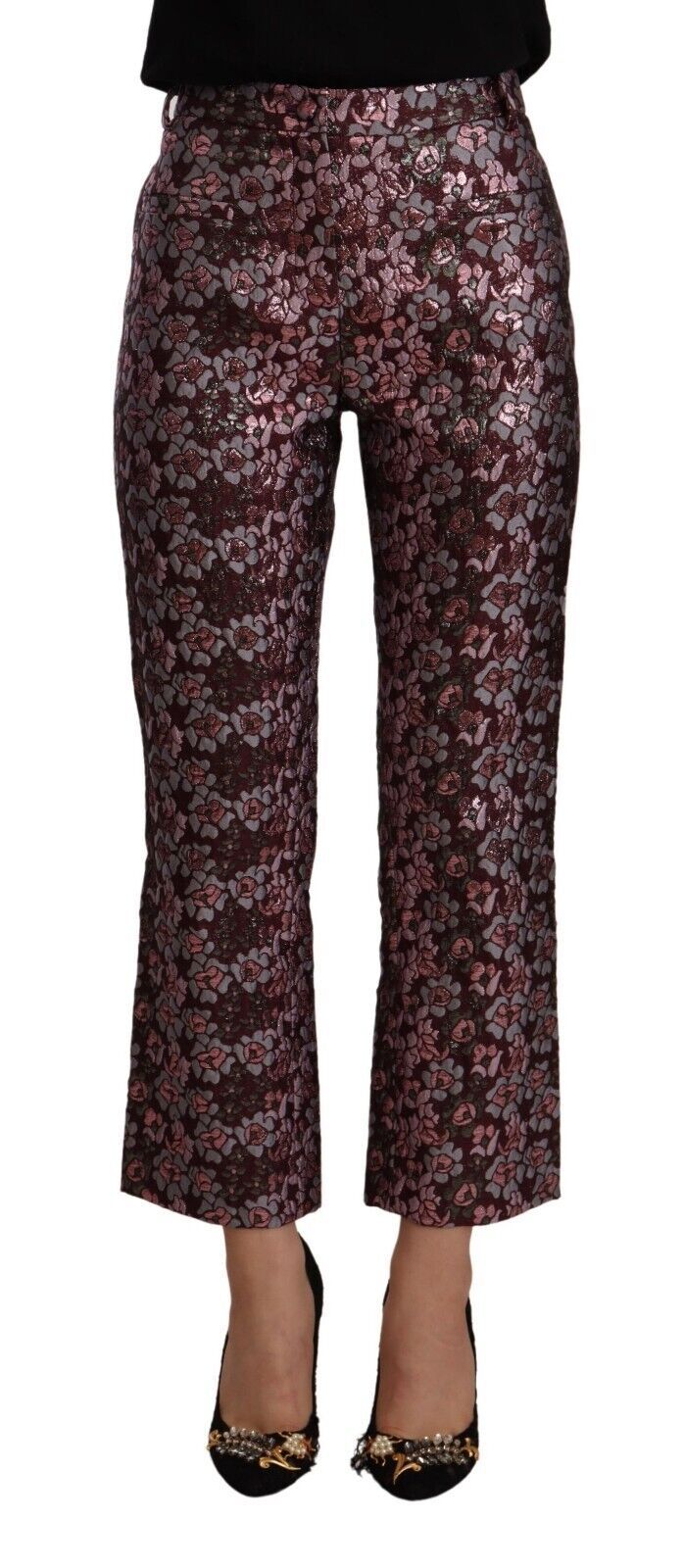 House of Holland Multicolor Floral Jacquard Flared Cropped Women's Pants
