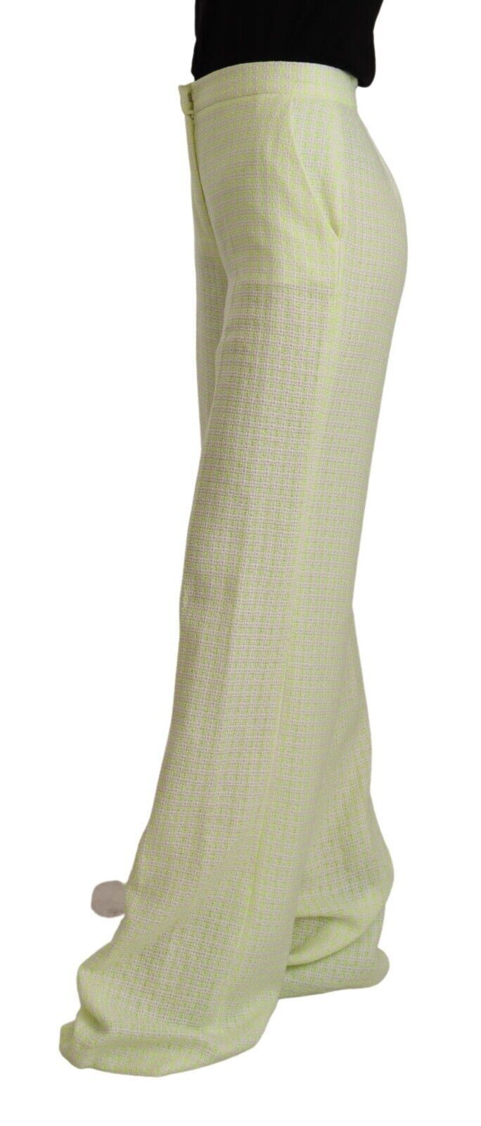 MSGM Yellow Green Cotton High Waist Straight Long Women's Pants