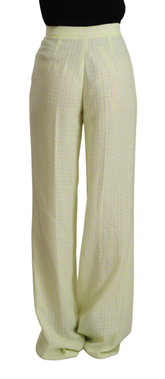 MSGM Yellow Green Cotton High Waist Straight Long Women's Pants