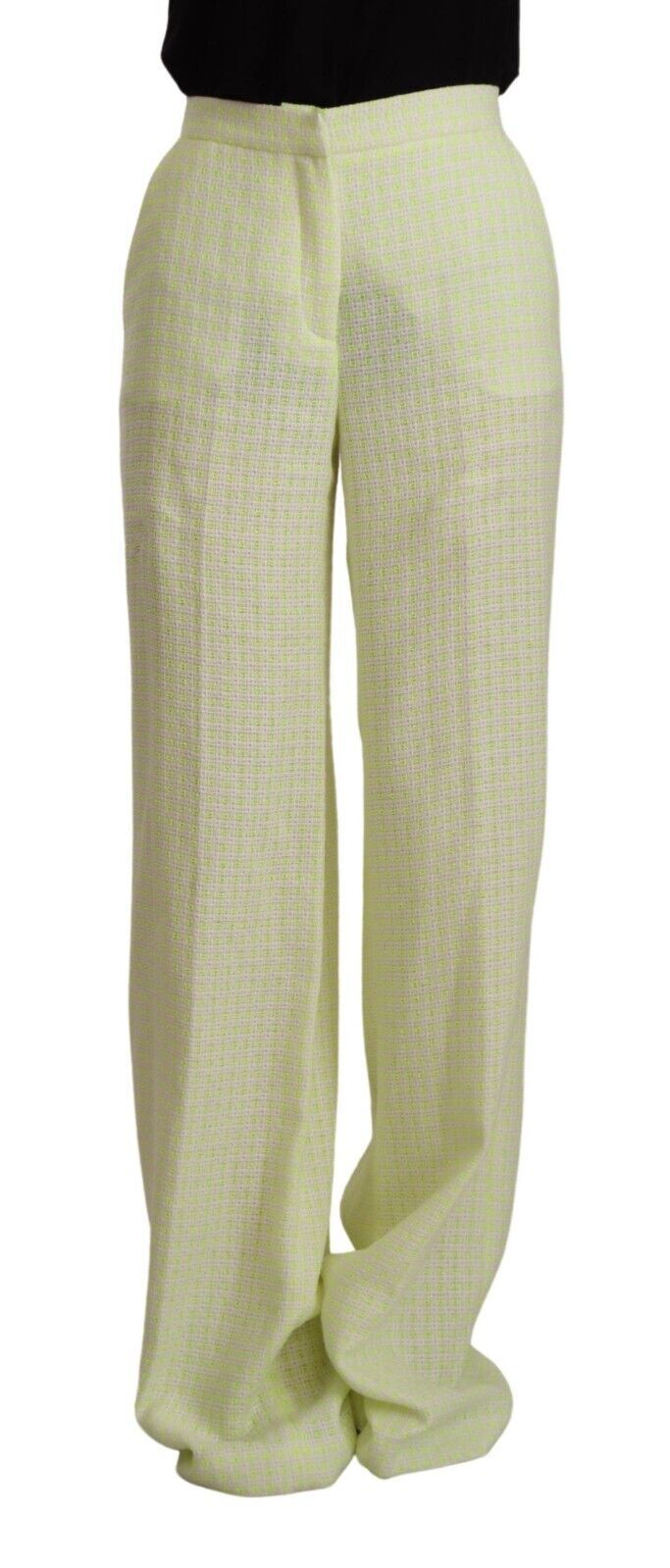 MSGM Yellow Green Cotton High Waist Straight Long Women's Pants