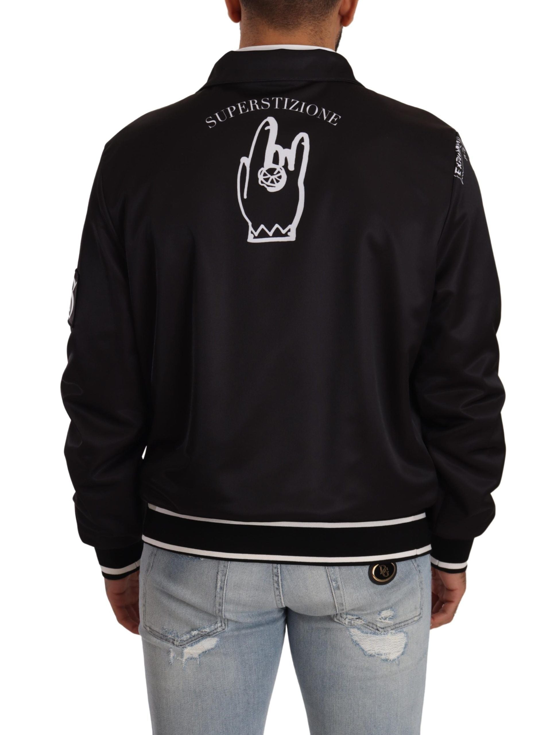 Dolce & Gabbana Black Logo Zipper Superstizione Men's Sweater