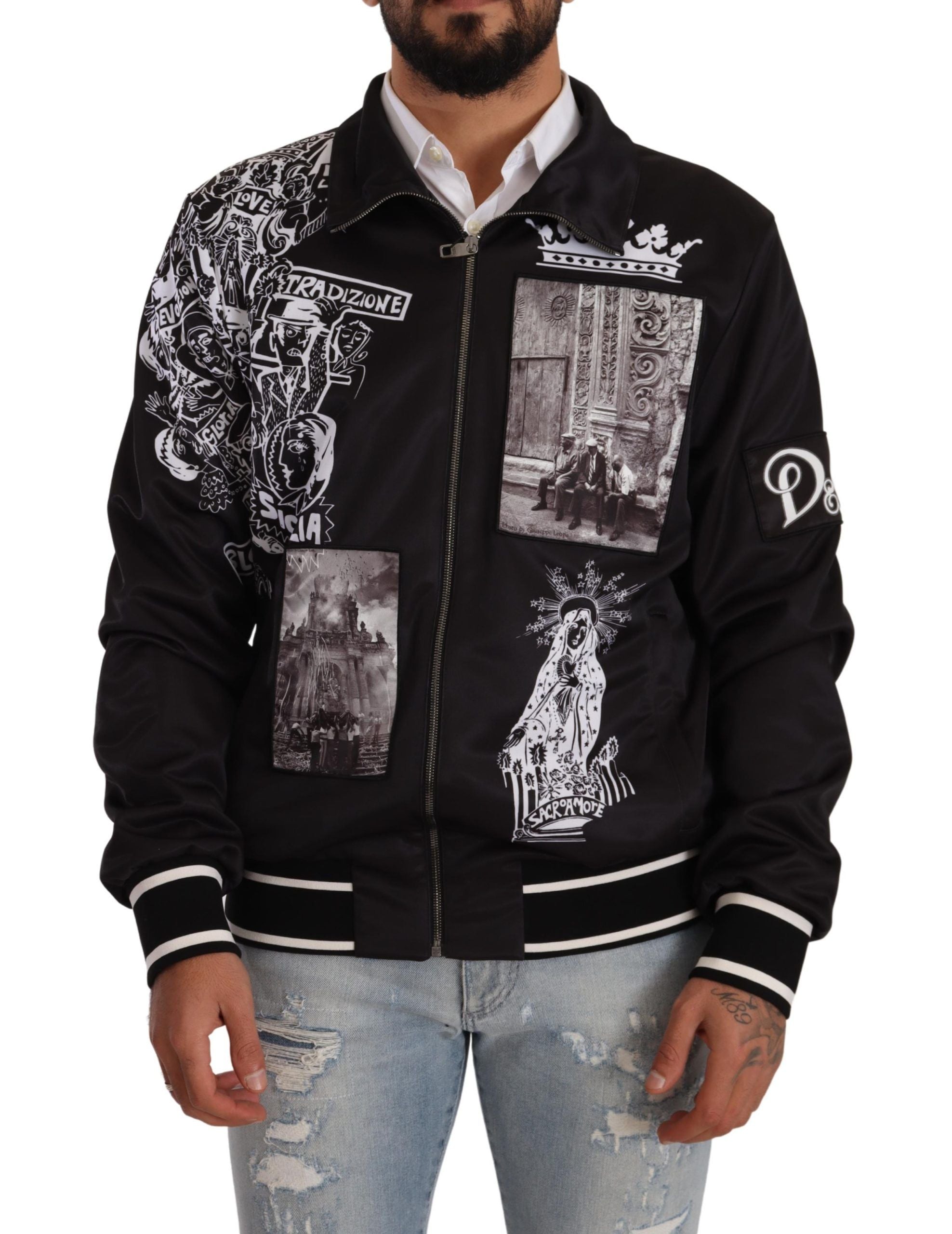 Dolce & Gabbana Black Logo Zipper Superstizione Men's Sweater