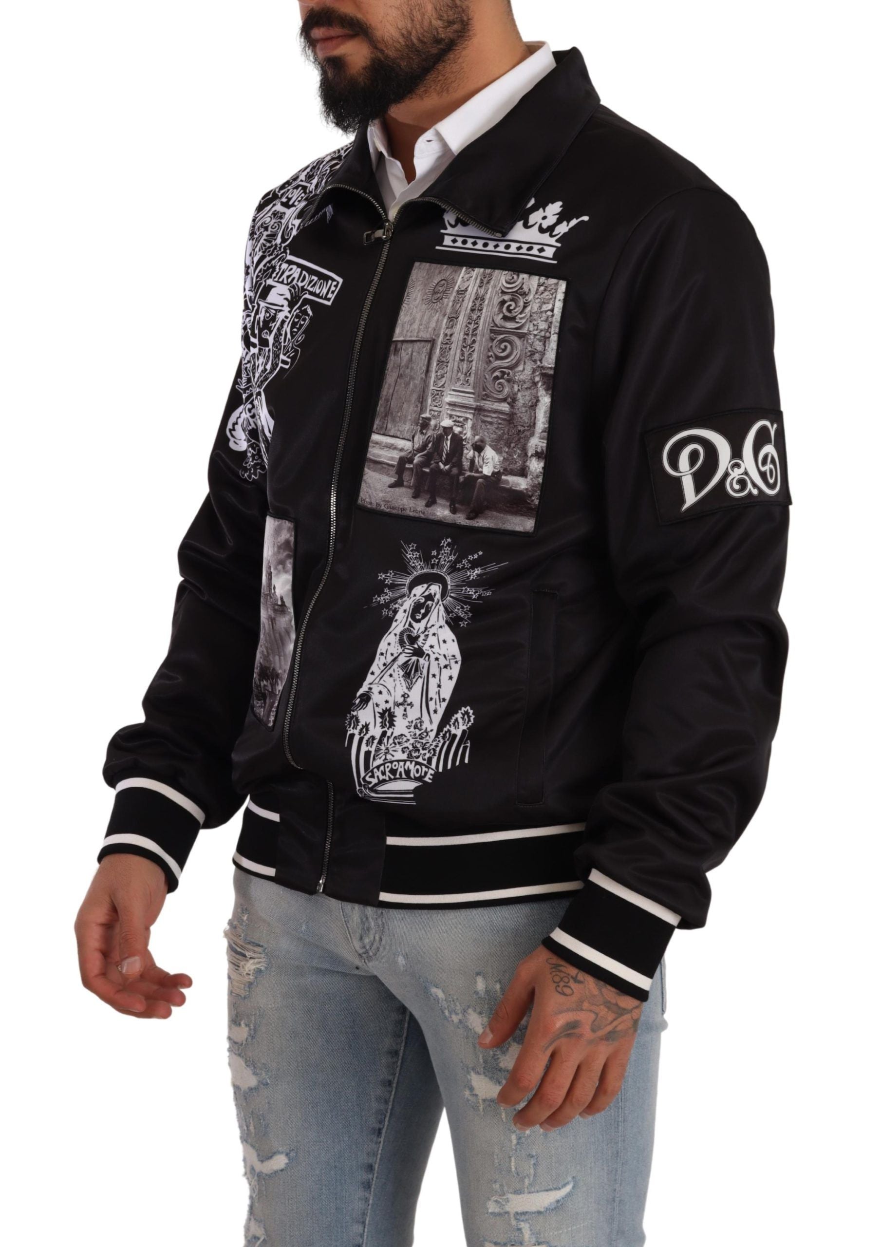 Dolce & Gabbana Black Logo Zipper Superstizione Men's Sweater