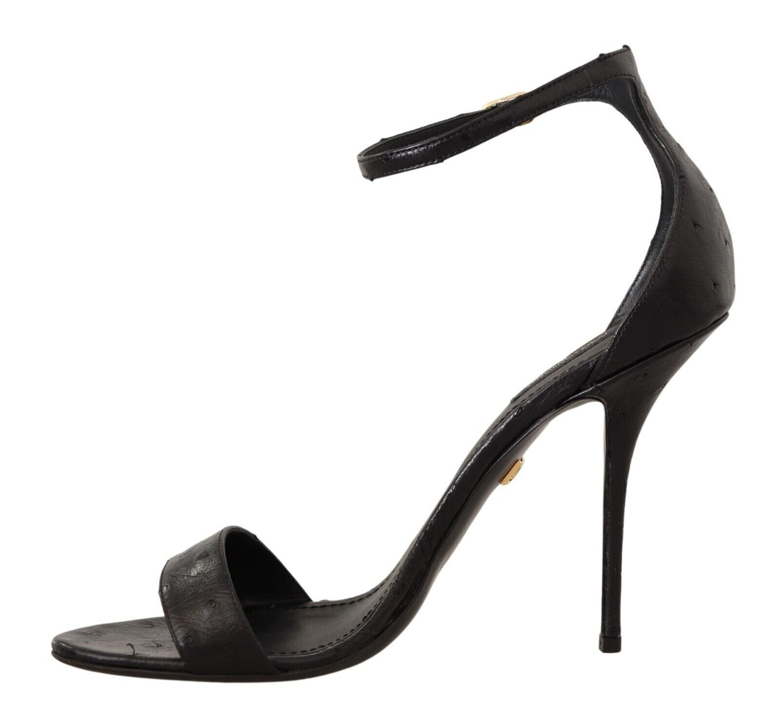 Dolce & Gabbana Black Ostrich Ankle Strap Heels Sandals Women's Shoes