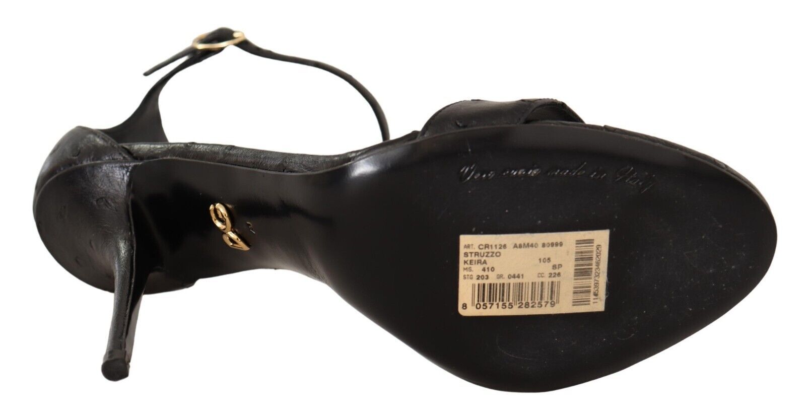 Dolce & Gabbana Black Ostrich Ankle Strap Heels Sandals Women's Shoes