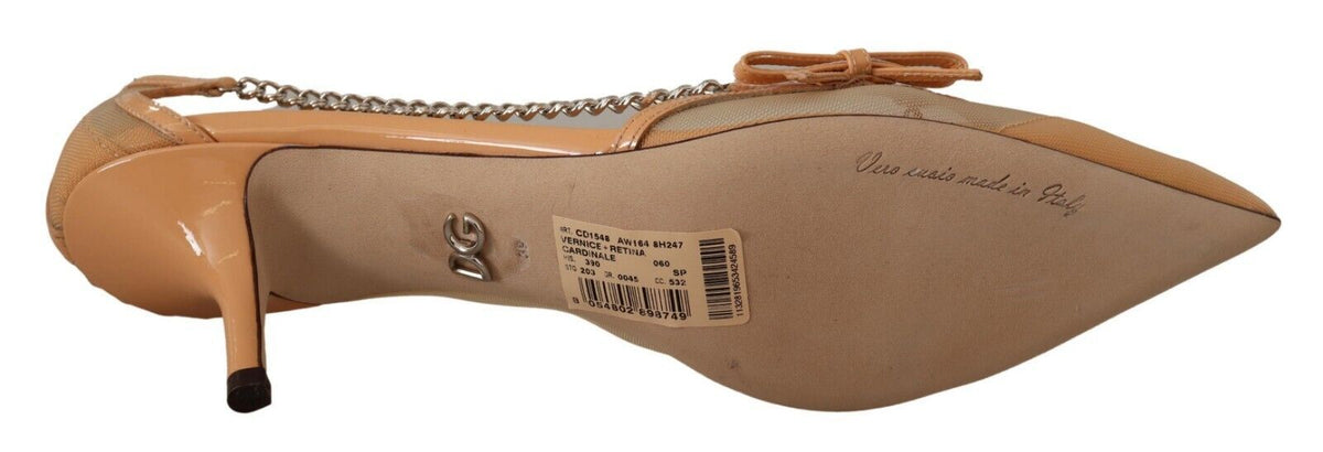 Dolce & Gabbana Peach Mesh Leather Chains Heels Pumps Women's Shoes