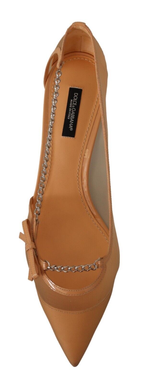 Dolce & Gabbana Peach Mesh Leather Chains Heels Pumps Women's Shoes