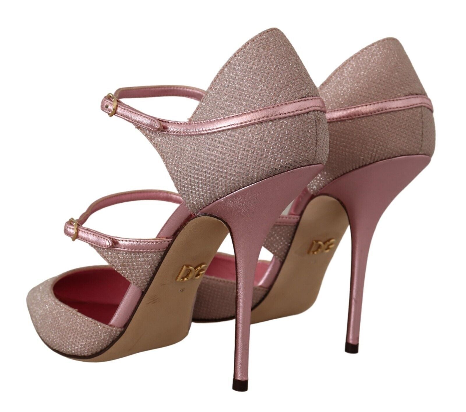Dolce & Gabbana Pink Glittered Strappy Sandals Mary Jane Women's Shoes