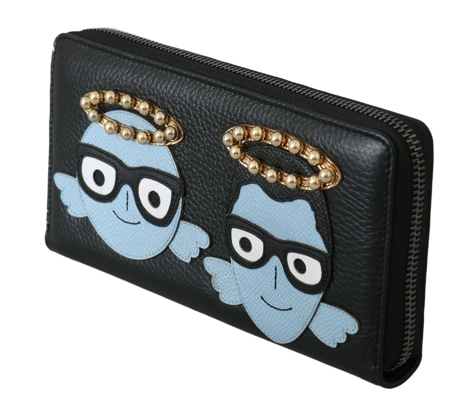 Dolce & Gabbana Black Blue Leather #DGFAMILY Zipper Continental Men's Wallet