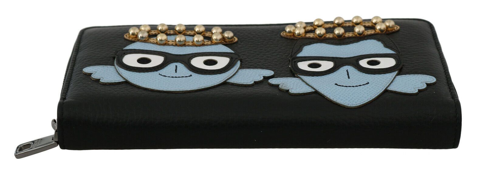 Dolce & Gabbana Black Blue Leather #DGFAMILY Zipper Continental Men's Wallet