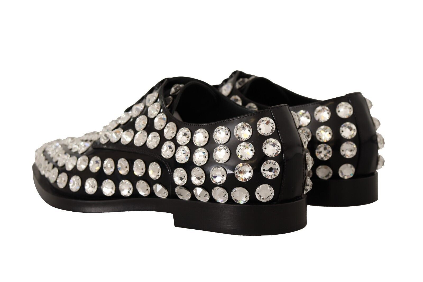 Dolce & Gabbana Black Leather Crystals Lace Up Formal Women's Shoes