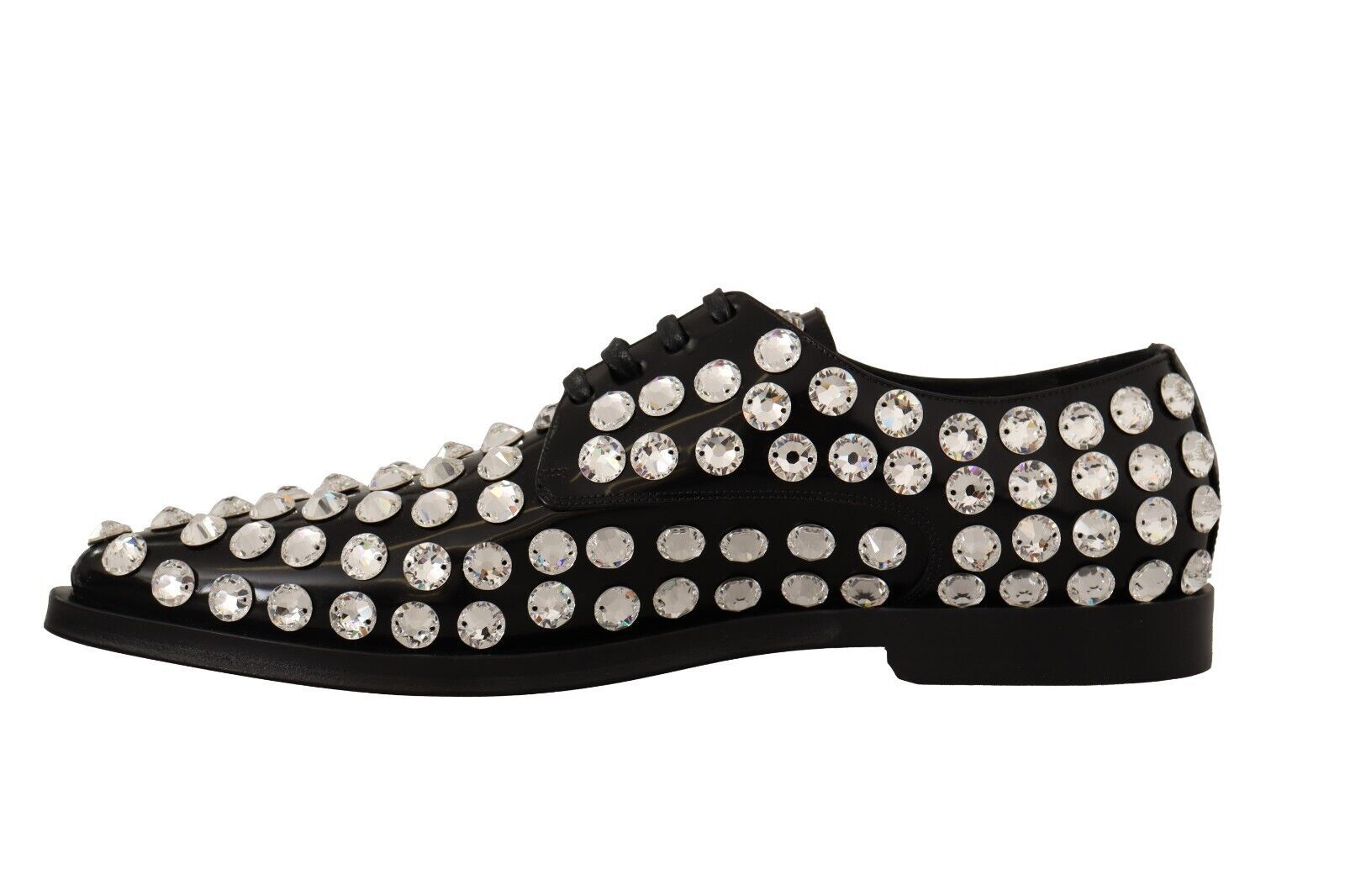 Dolce & Gabbana Black Leather Crystals Lace Up Formal Women's Shoes