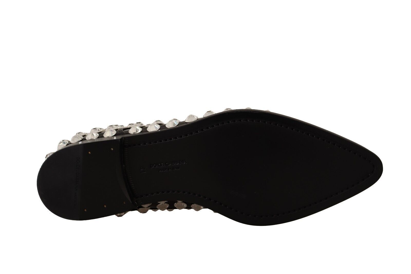 Dolce & Gabbana Black Leather Crystals Lace Up Formal Women's Shoes
