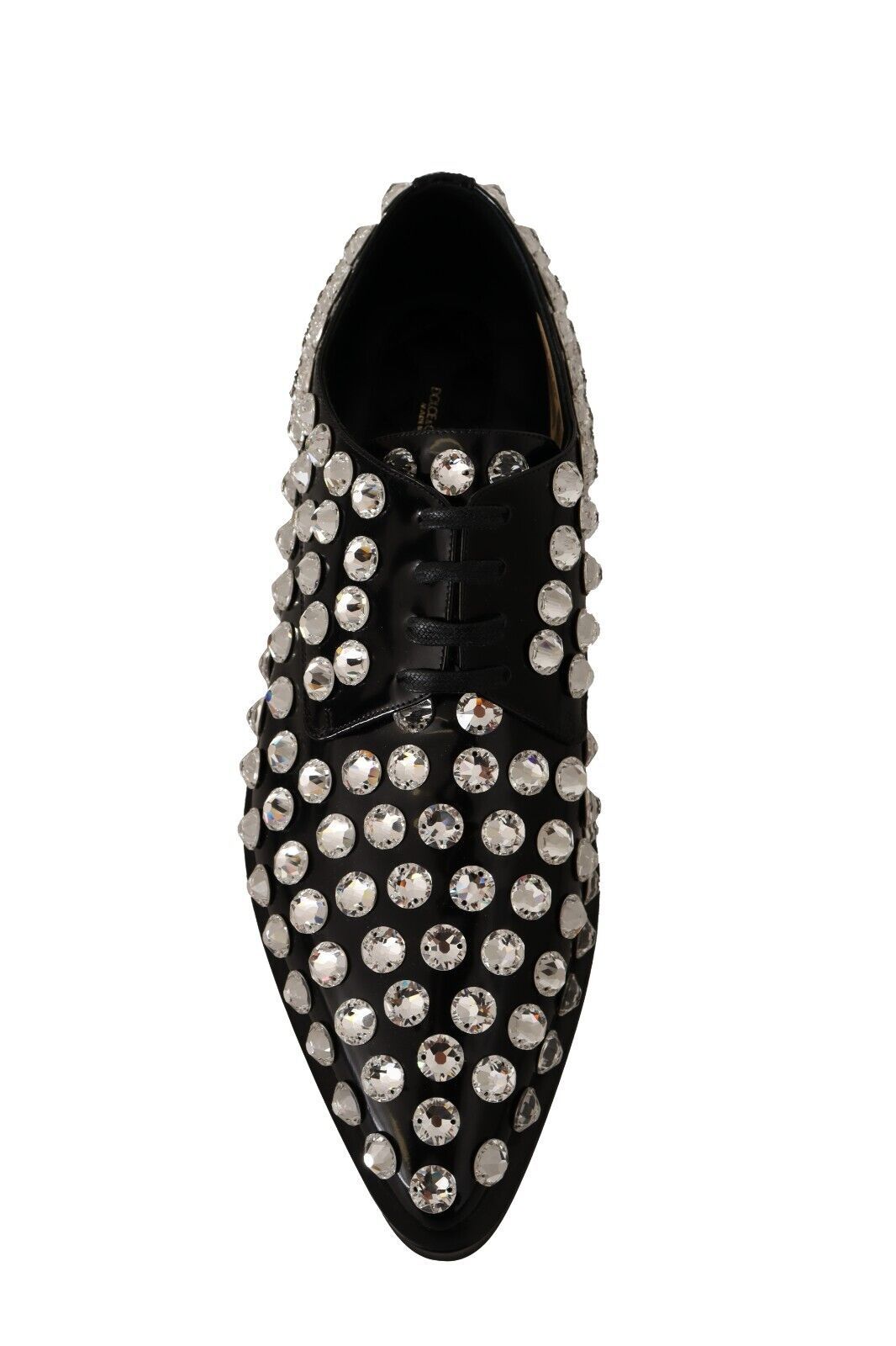 Dolce & Gabbana Black Leather Crystals Lace Up Formal Women's Shoes