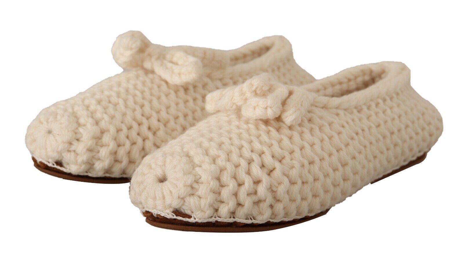 Dolce & Gabbana White Slip On Ballerina Flats Wool Knit Women's Shoes