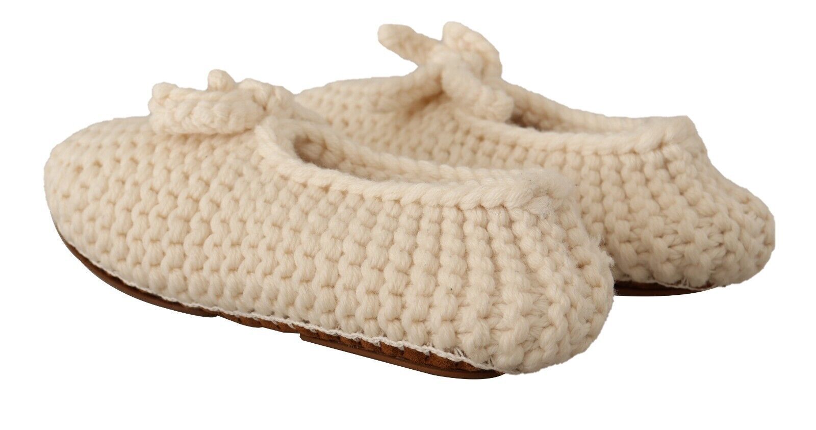 Dolce & Gabbana White Slip On Ballerina Flats Wool Knit Women's Shoes