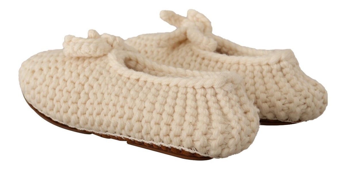 Dolce & Gabbana White Slip On Ballerina Flats Wool Knit Women's Shoes