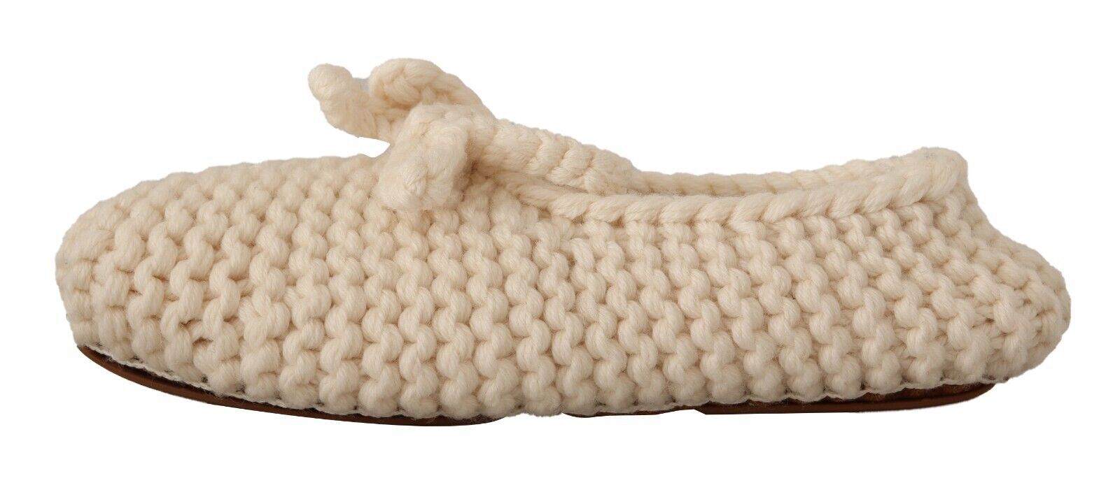 Dolce & Gabbana White Slip On Ballerina Flats Wool Knit Women's Shoes