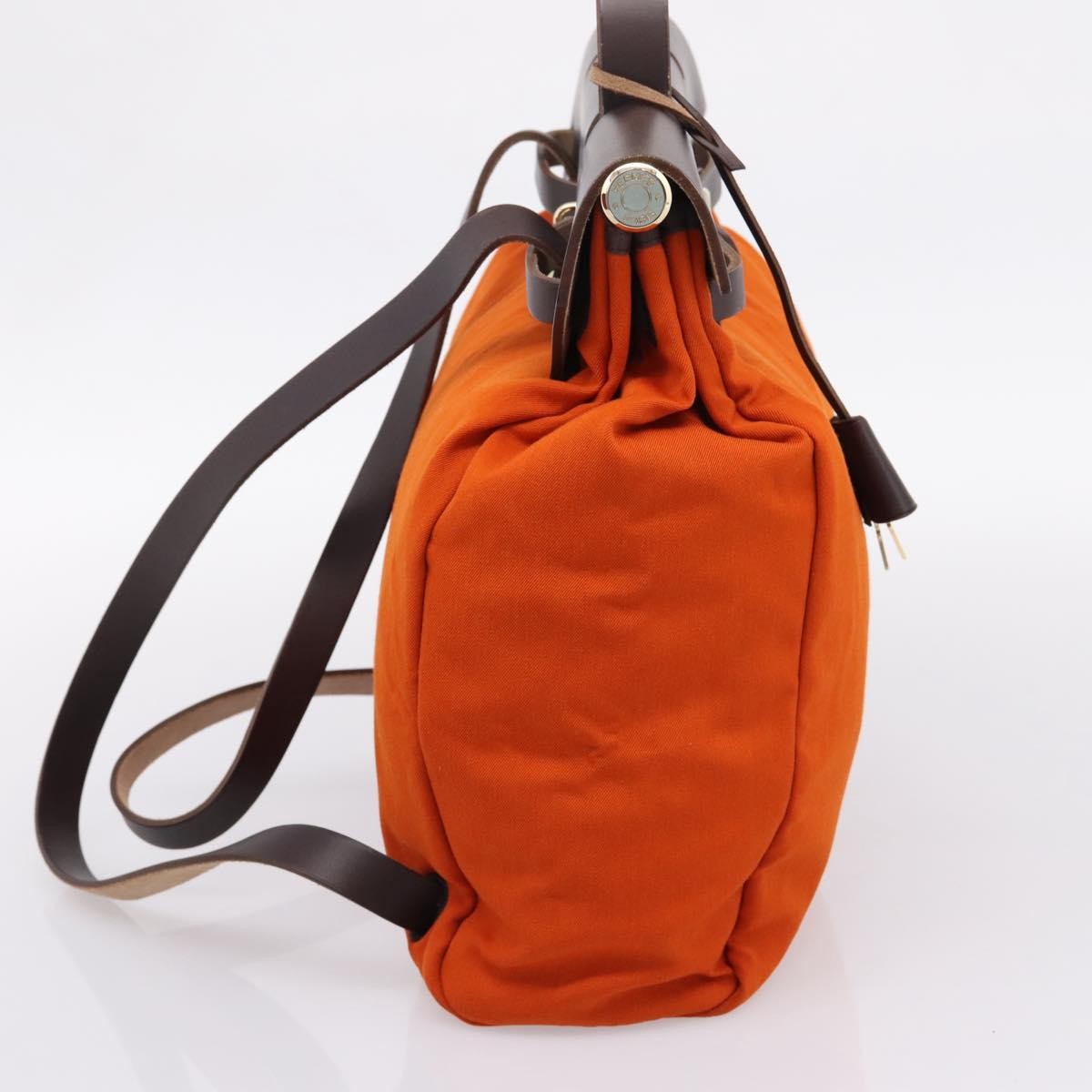 Hermes Herbag A Dos Toile Orange Canvas Backpack Bag (Pre-Owned)