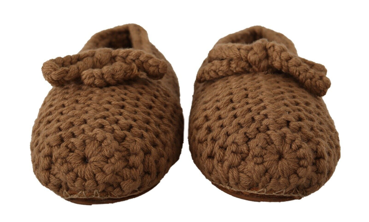 Dolce & Gabbana Brown Slip On Ballerina Flats Wool Knit Women's Shoes